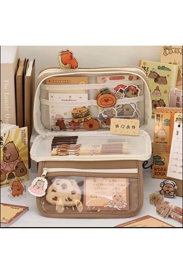 Capybara Kalem Kutusu Kapibara kalemlik büyük kapasiteli aksesuarlı geniş büyük boy